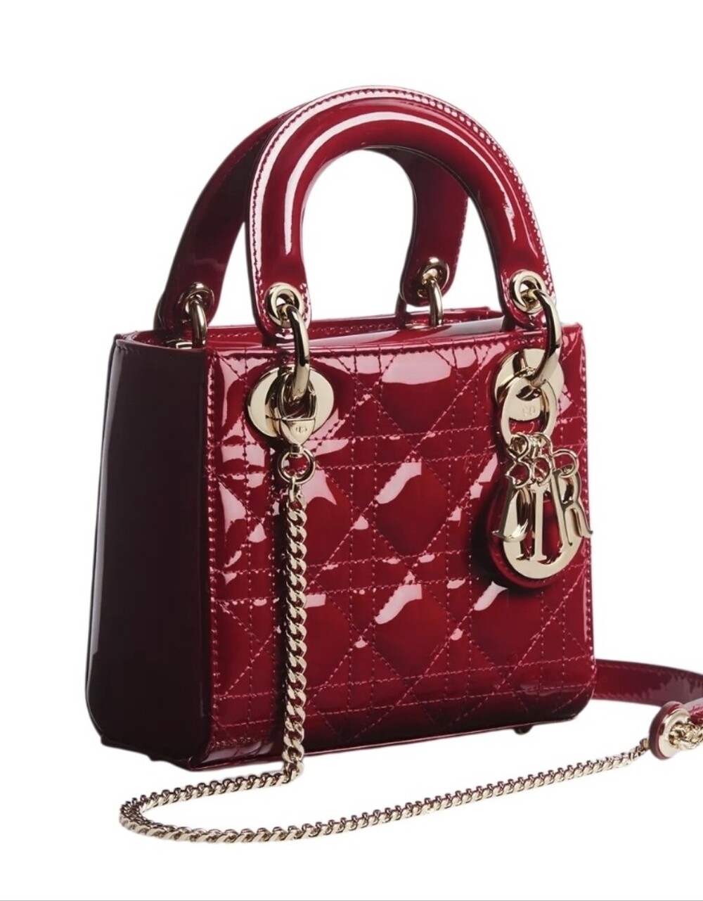 Dior Mini Lady Dior Bag in Cherry Red Patent Cannage Calfskin NIB